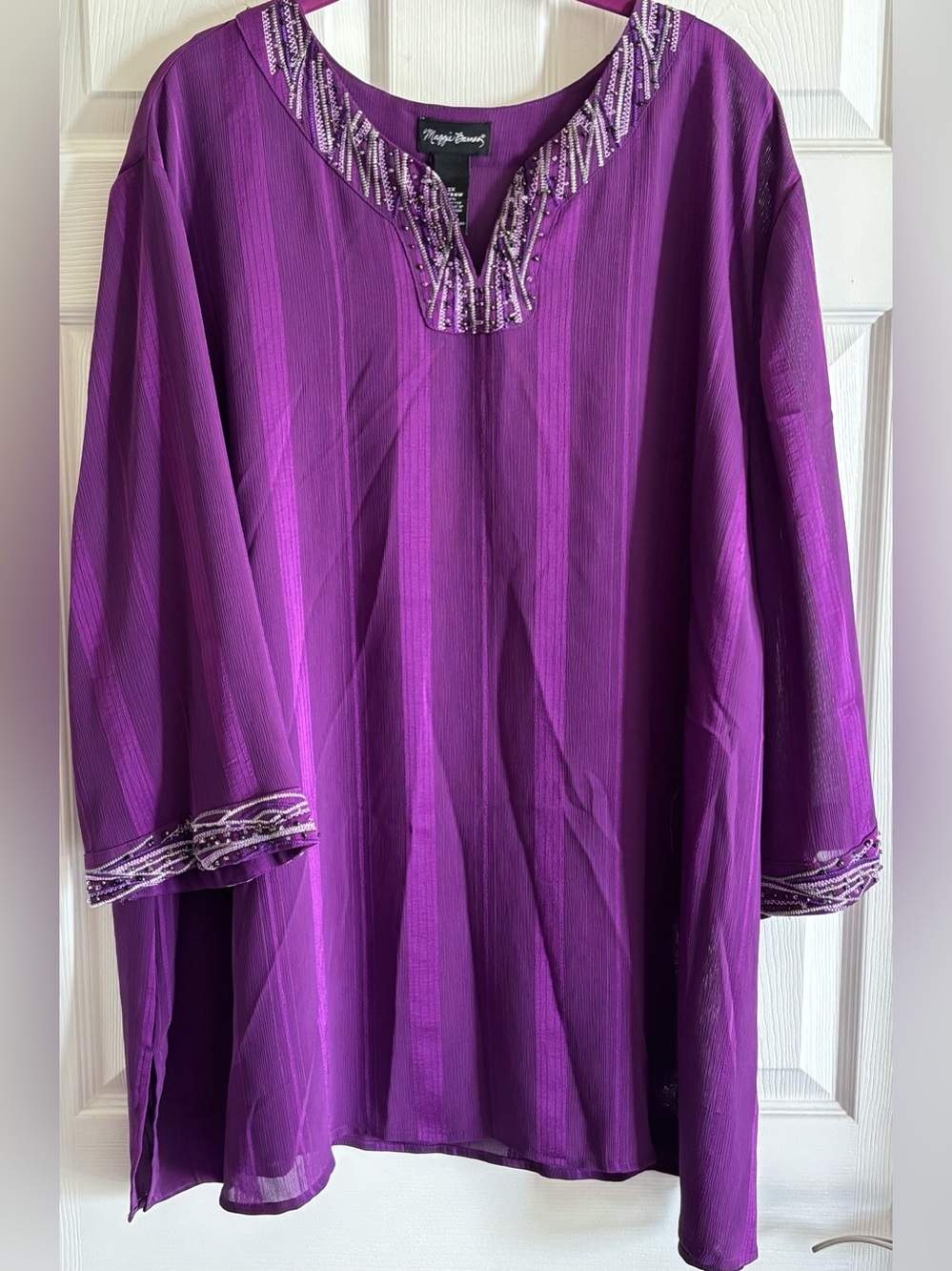 Maggie Barnes Beaded Eggplant Purple Tunic Blouse